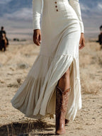 Slit Long Sleeve Tiered Maxi Dress (2)