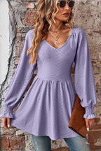 Peplum V-neck Long Sleeve Blouse (30)