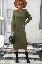 Notched Neck Dropped Shoulder Button-down Midi Dress (9)