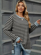 Striped Round Neck Long Sleeve T-shirt (21)
