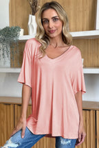 Full Size Bamboo V-neck Drop Shoulder T-shirt (4)