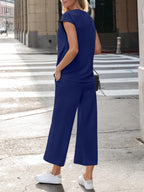 Notched Short Sleeve Top Pants Set (13)