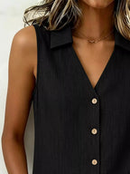 Full Size Button-up Collared Neck Sleeveless Top Plus (4)