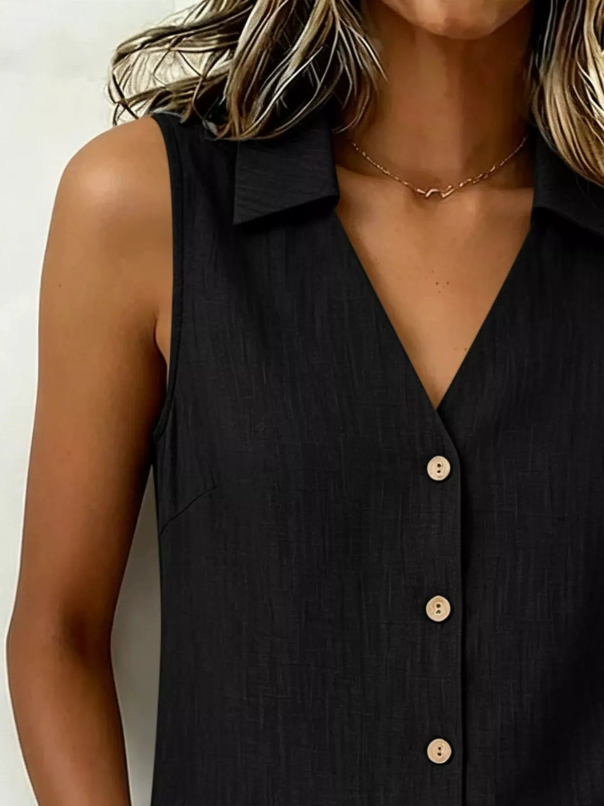 Full Size Button-up Collared Neck Sleeveless Top Plus (4)