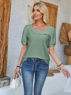Eyelet Asymmetrical Neck Short Sleeve T-shirt (15)