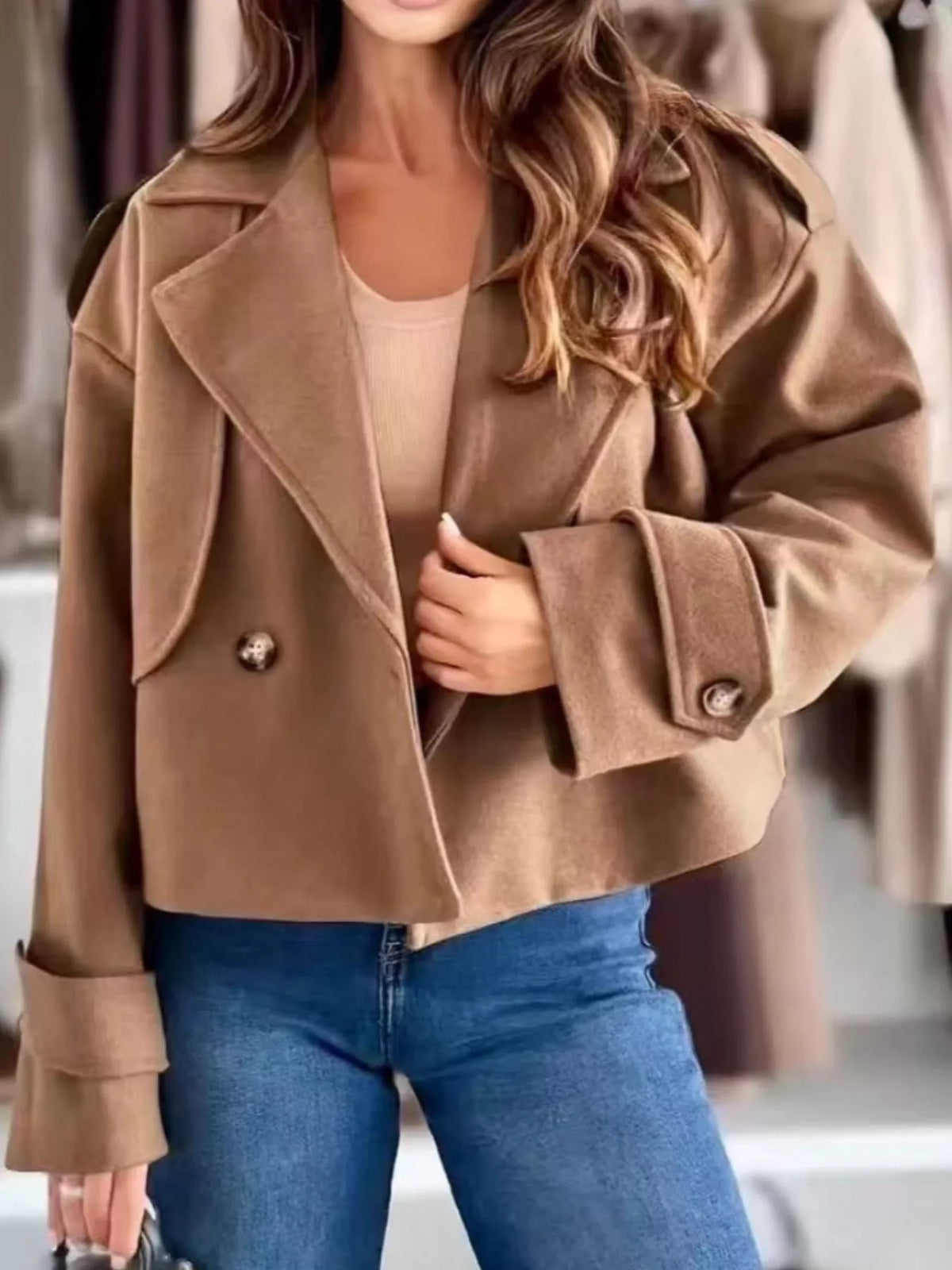Lapel Collar Dropped Shoulder Jacket