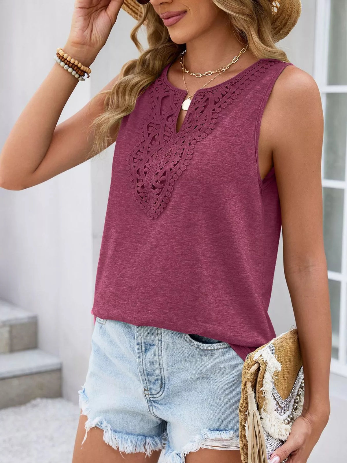 Lace Trim Sleeveless Tank Top (14)