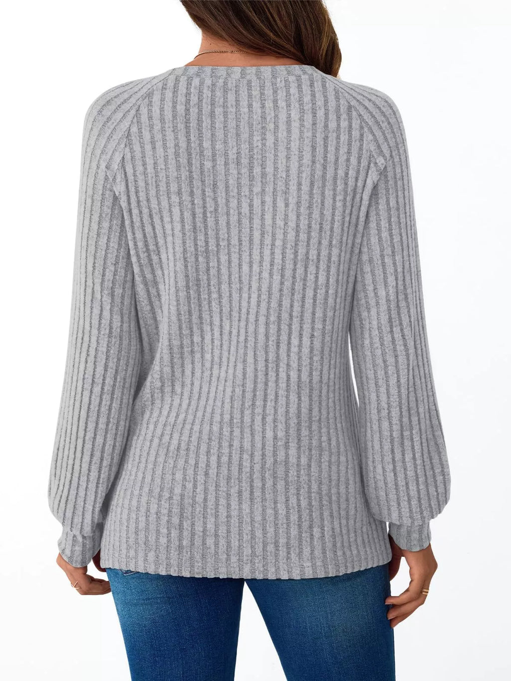Ribbed Knit Decor Button Long Sleeve T-shirt (15)