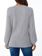 Ribbed Knit Decor Button Long Sleeve T-shirt (15)