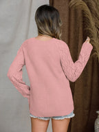Openwork Round Neck Raglan Sleeve Sweater (17)
