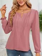 Notched Ruffle Cuff Blouse (10)