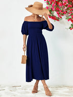Off-shoulder Puff Sleeve Smocked Maxi Dress (15)