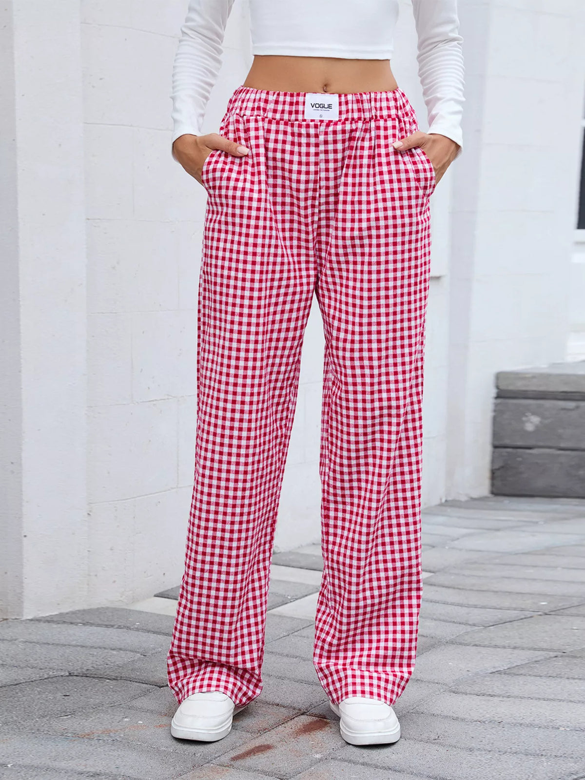 Plaid Wide Leg Casual Pants (4)