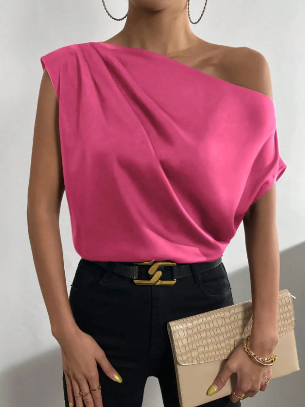 Asymmetrica One-shoulder Draped Blouse (12)