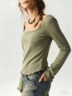 Long Sleeve Square Neck Slim-fit T-shirt (9)
