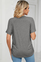 Ruched V-neck Short Sleeve T-shirt (2)
