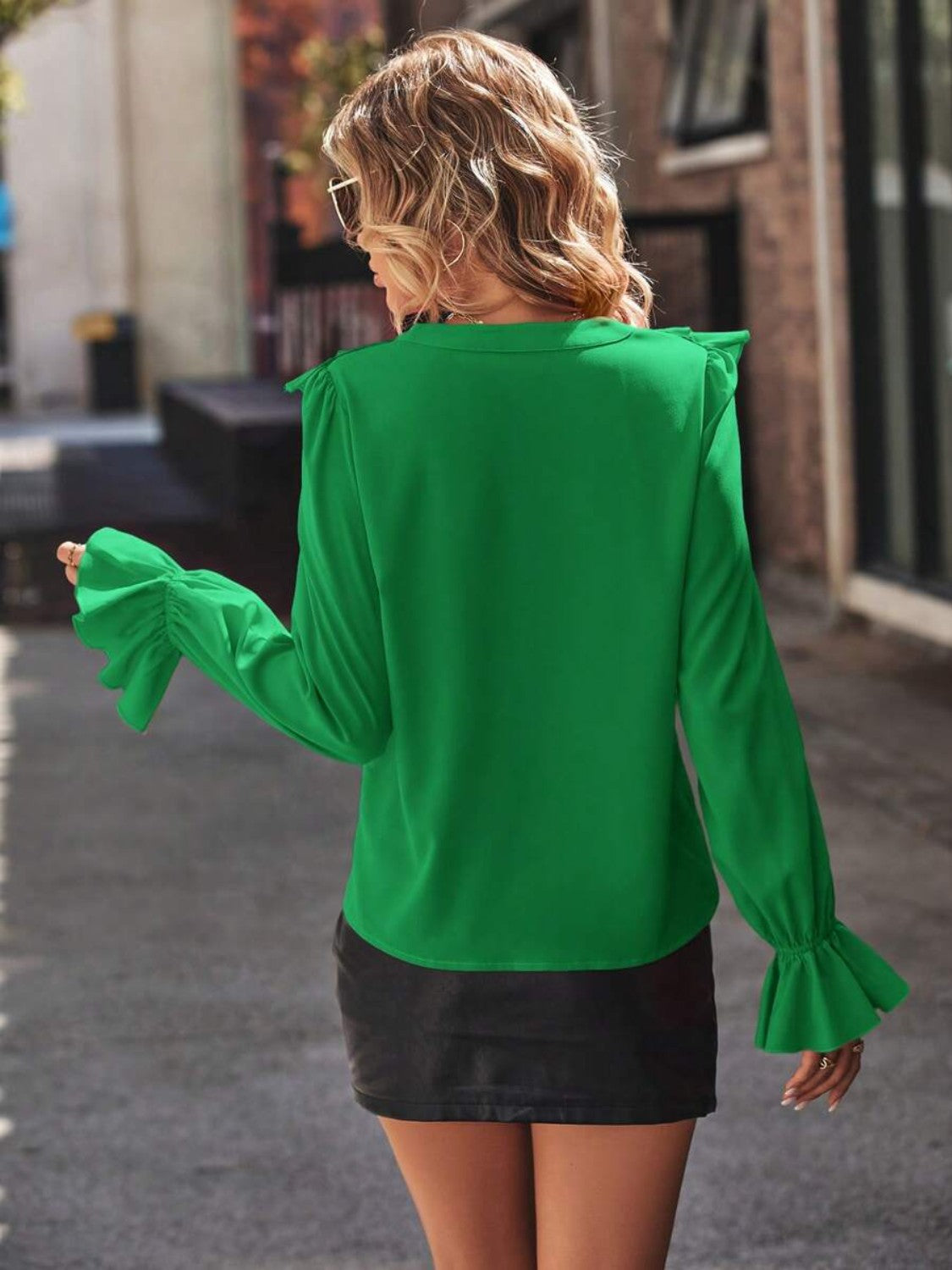 Ruffled V-neck Flounce Sleeve Shirt (15)