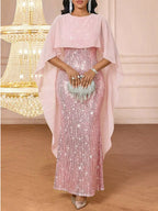 Sequin Cape Overlay Evening Dress (4)