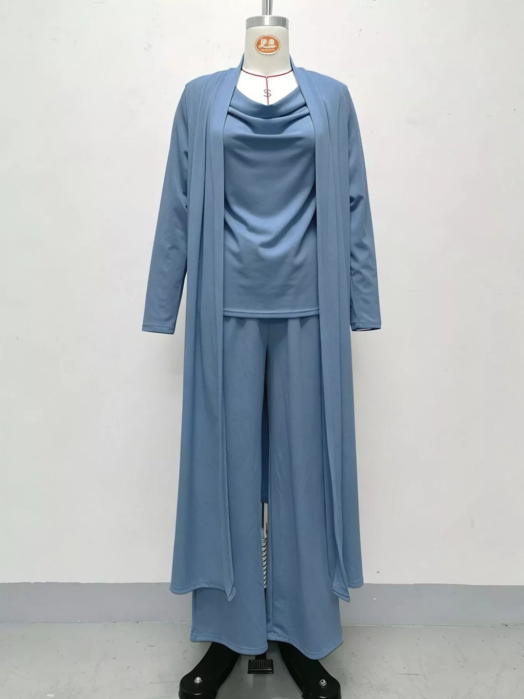 Full Size Cowl Neck Top Cardigan Pants Set Plus (8)