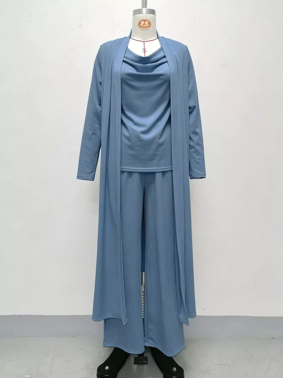 Full Size Cowl Neck Top Cardigan Pants Set Plus (8)