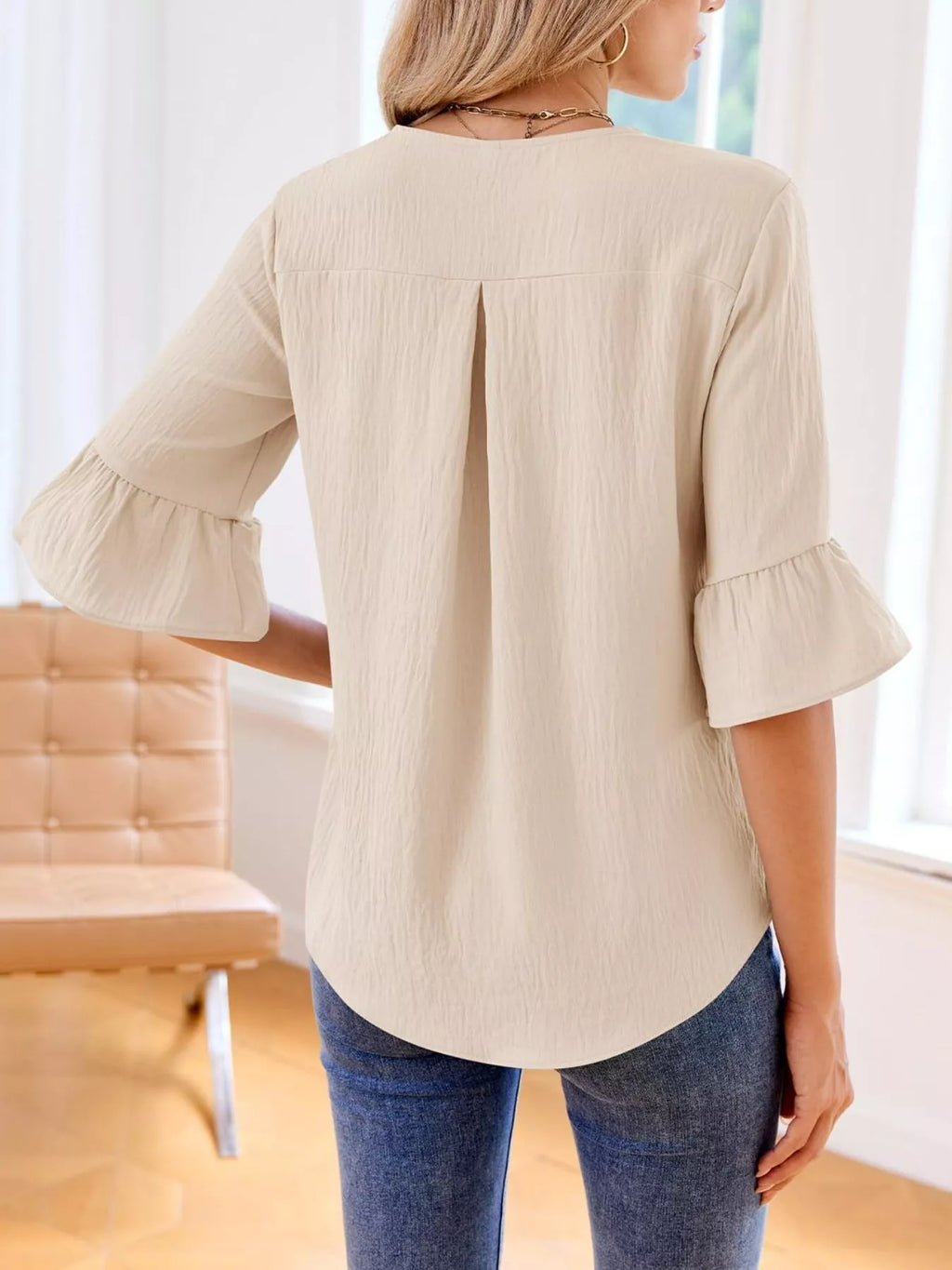 Ruffle Trim V-neck Blouse (5)