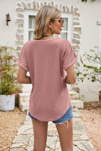 Full Size Round Neck Eyelet Short Sleeve Top (24)
