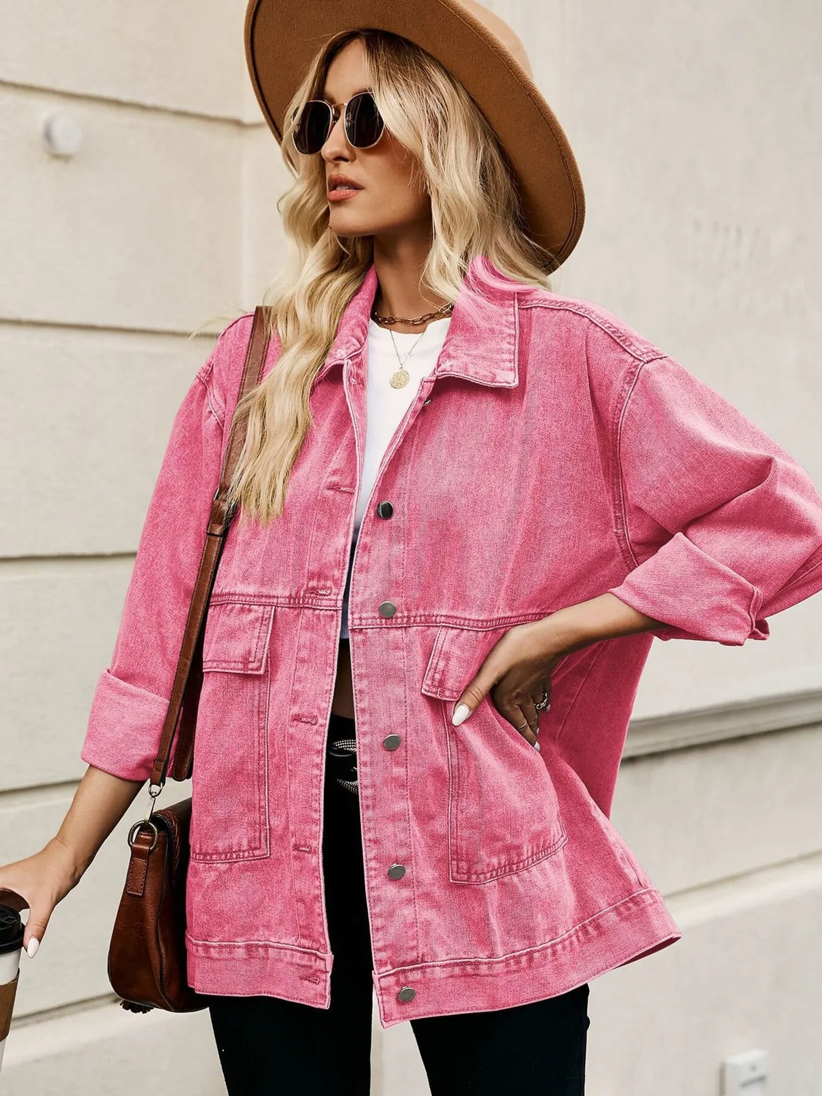 Oversized Button Up Denim Jacket Hood (4)