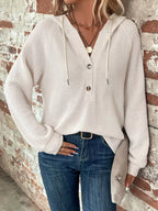 Full Size Button Detail Waffle Knit Hoodie Plus