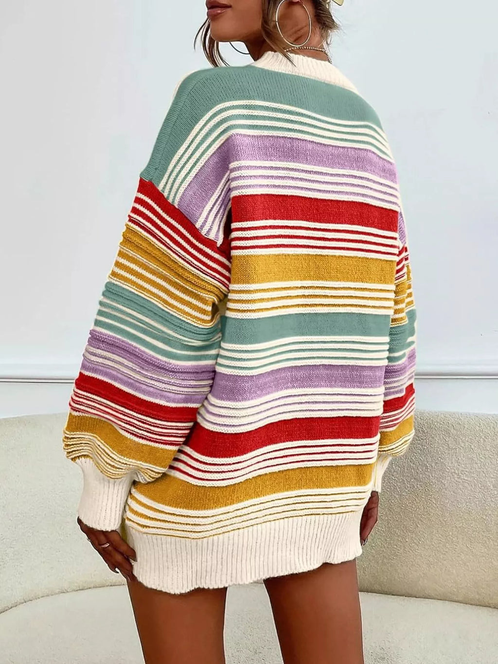 Striped Knit Long Sleeve Sweater (11)