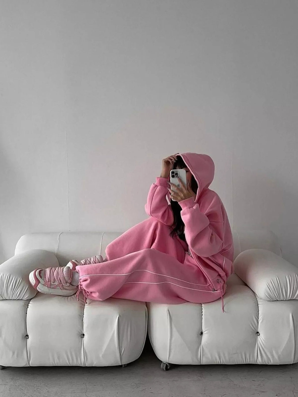 Cropped Zip-up Hoodie Wide-leg Sweatpants Lounge Set (13)