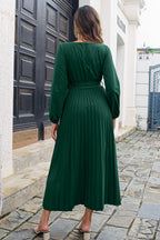 Pleated Long Sleeve Surplice Maxi Dress (15)