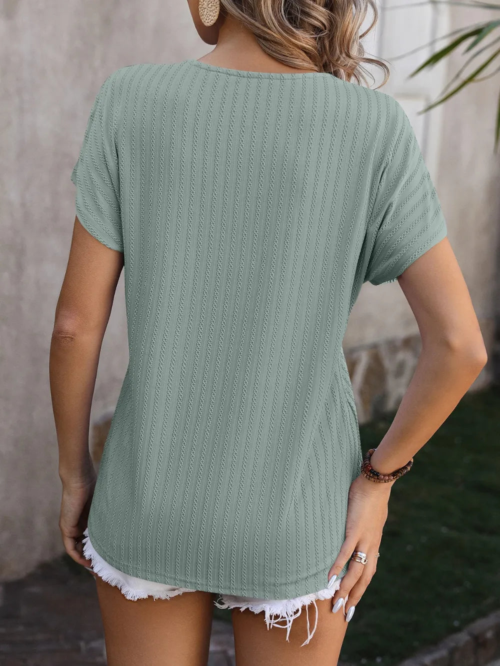 Textured Surplice Short Sleeve Blouse (2)