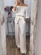 Full Size Off-shoulder Top Pants Set Plus