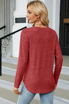 Decorative Button Round Neck T-shirt (2)