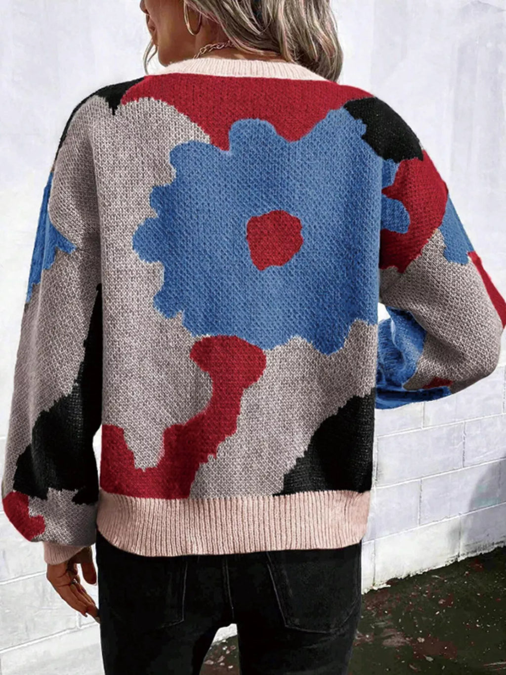 Floral Pattern Round Neck Sweater (11)