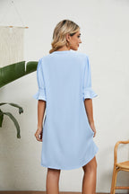 Notched Neck Flounce Sleeve Dress (2)