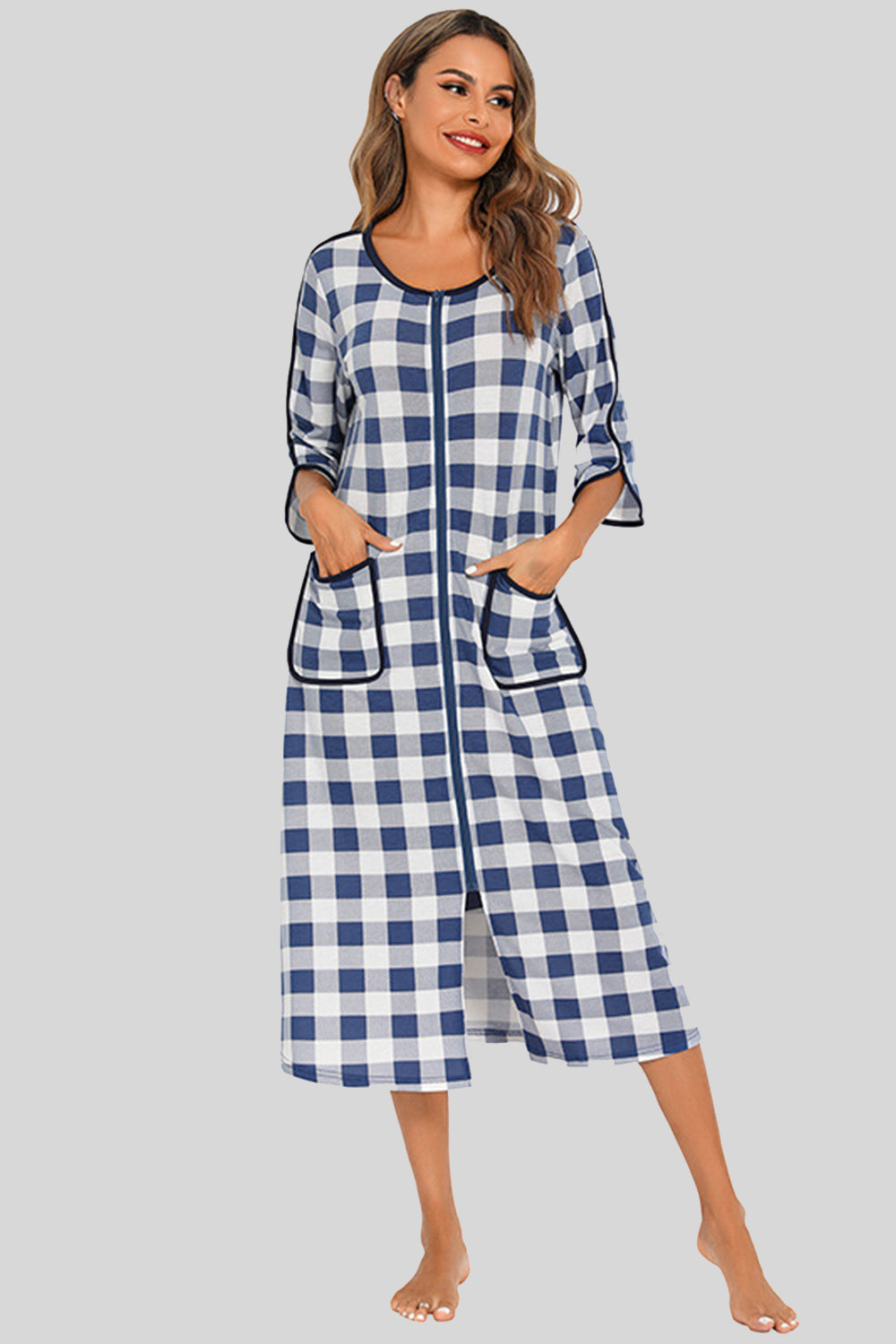 Round Neck Three-quarter Sleeve Midi Night Dress (22)