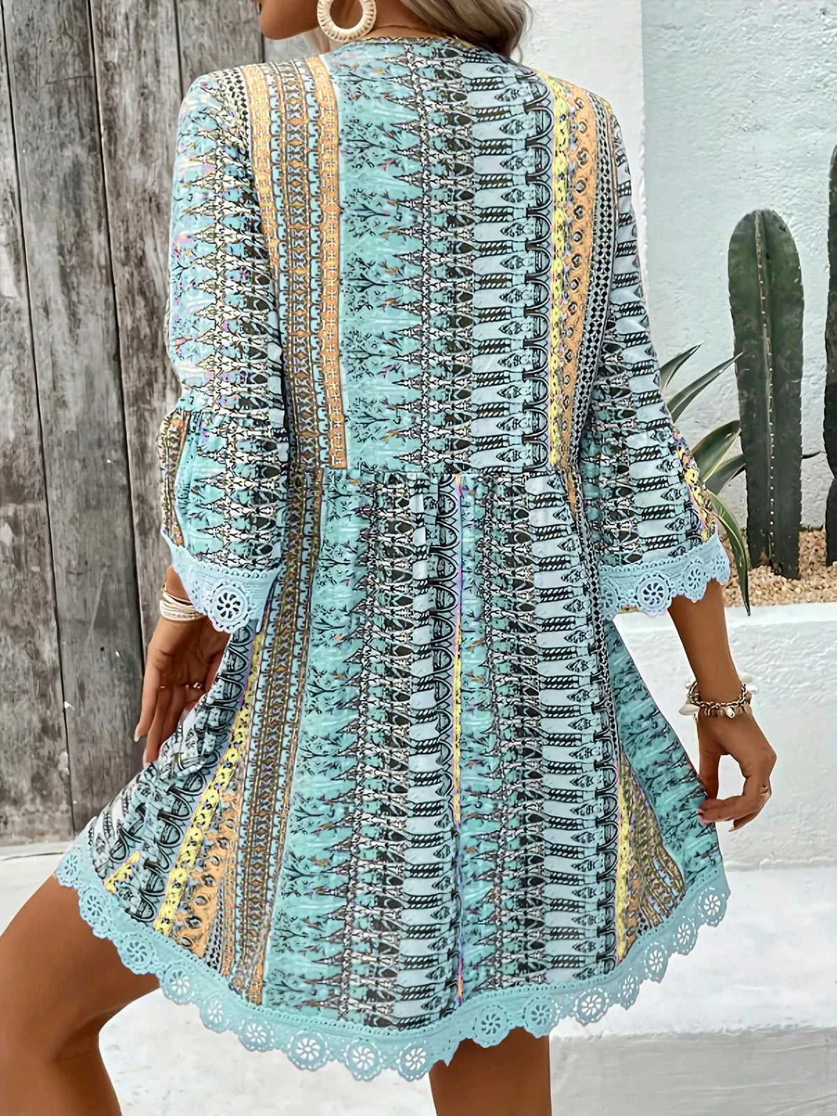 Printed V-neck A-line Dress (9)