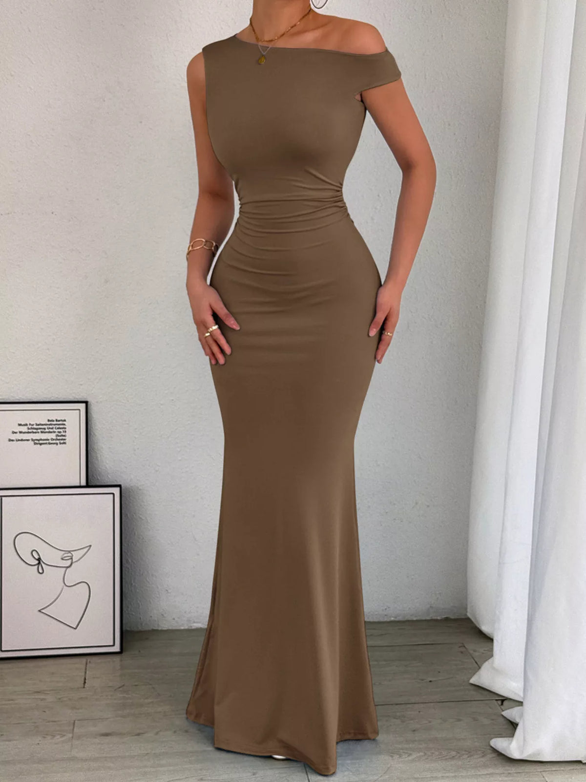 One-shoulder Ruched Bodycon Maxi Dress (10)