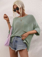 Boat Neck Cuffed Sleeve Slit Tunic Knit Top (4)