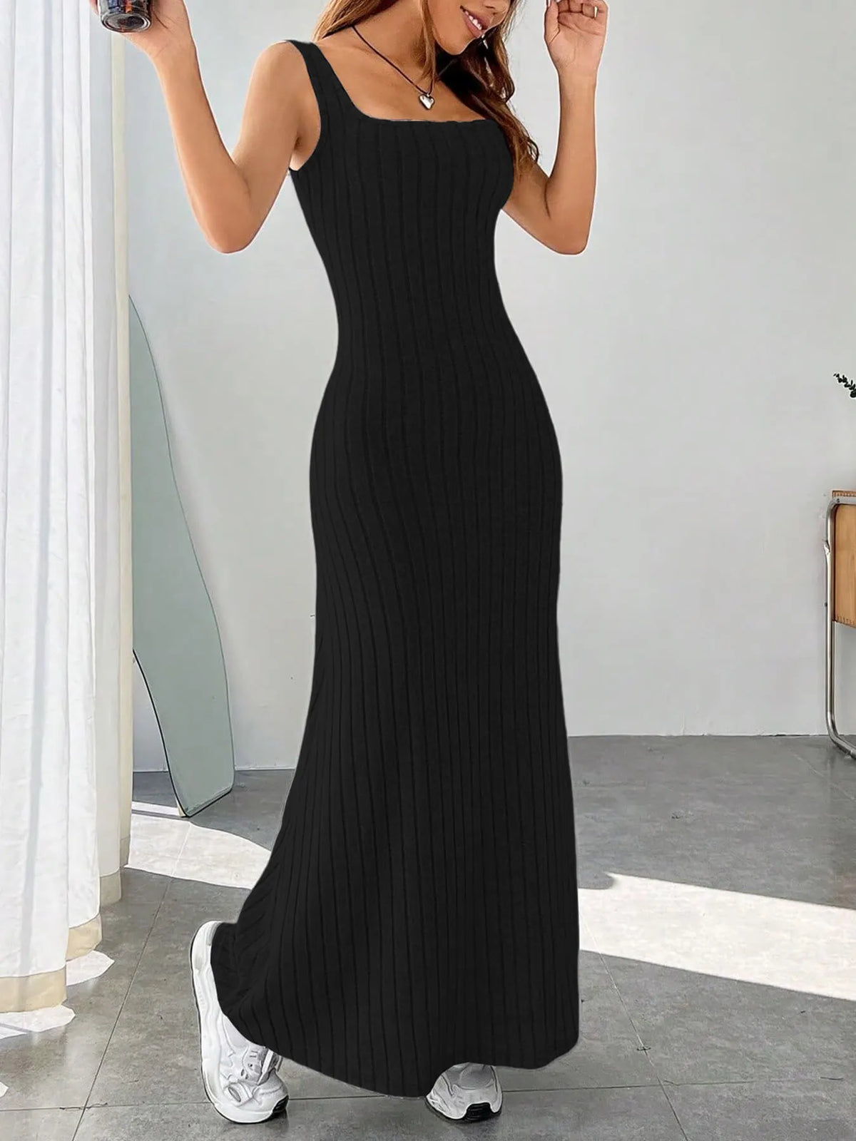 Ribbed Knit Square Neck Sleeveless Maxi Dress (19)