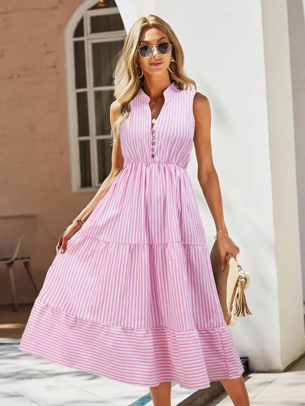 Striped Sleeveless Tiered Midi Dress (8)