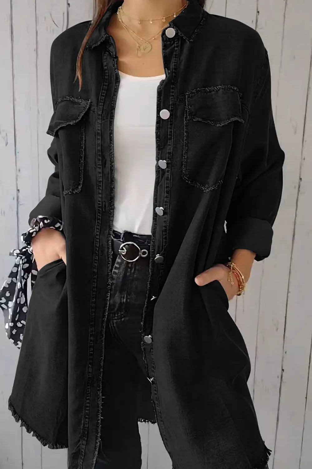 Full Size Pocketed Button Up Long Sleeve Denim Jacket (10)