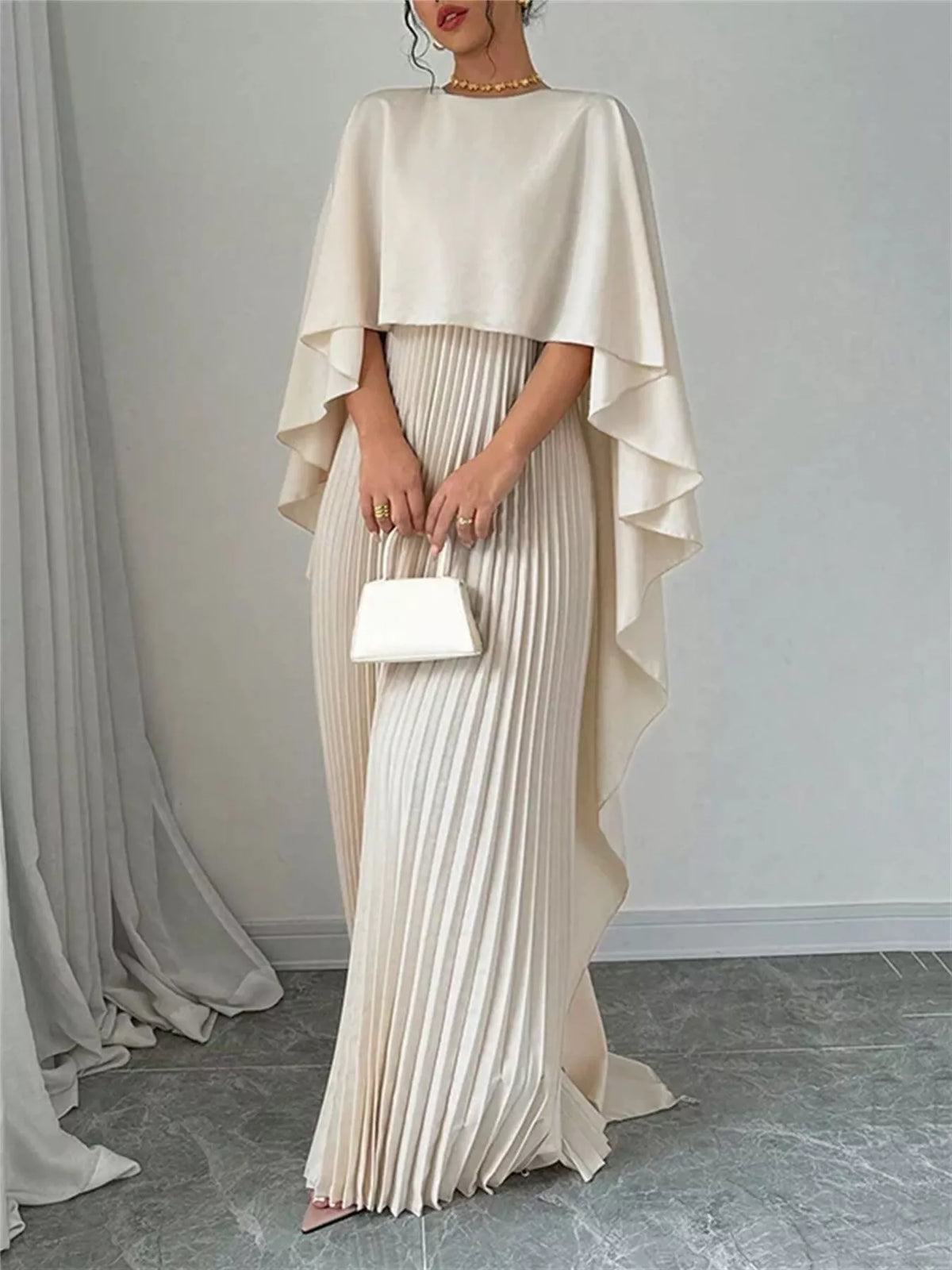 Cape Pleated Maxi Dress (4)