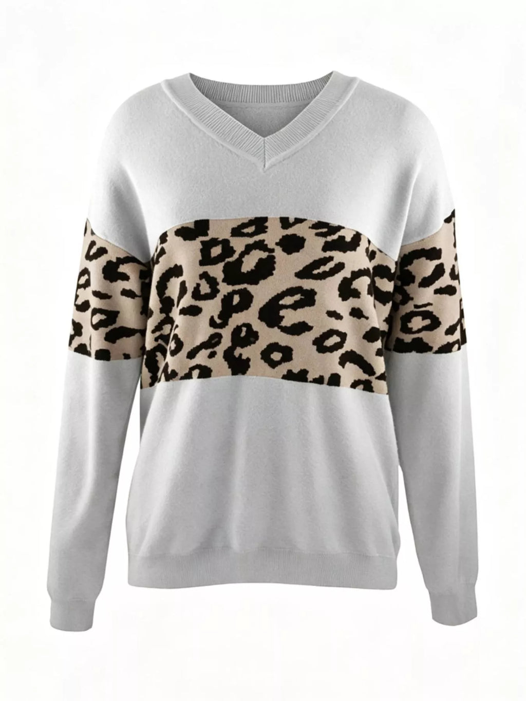 Leopard V-neck Dropped Shoulder Sweater (2)