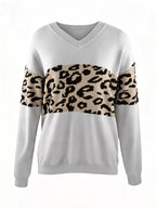 Leopard V-neck Dropped Shoulder Sweater (2)