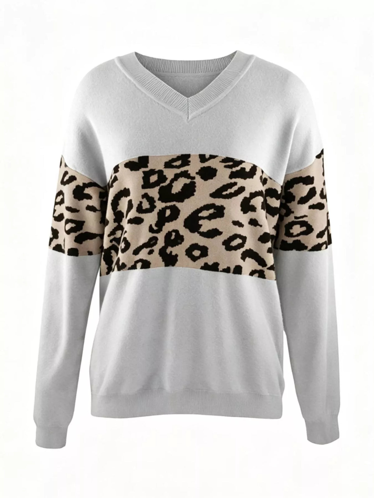 Leopard V-neck Dropped Shoulder Sweater (2)