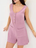 Casual Button-down Sleeveless Romper