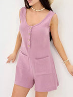 Casual Button-down Sleeveless Romper