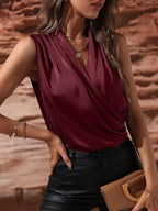 Sleeveless Wrap Draped Blouse (20)